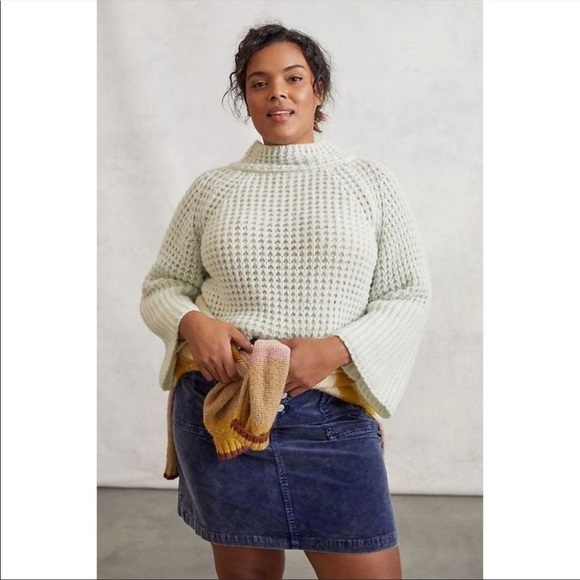 NWT MAEVE by ANTHROPOLOGIE Mint Dionne Bell-Sleeved Knit Mock Neck Sweater - Picture 7 of 9